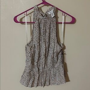 Japna Top Women's Beige Floral Print Sleeveless Tied High Halter Neck NEW large